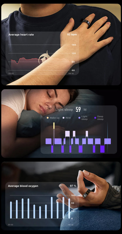 New COLMI R12 Smart Ring, Wireless Charging, Display and Touch, Health Manager, Multi Sports Modes For Men Women, Gold, Silver