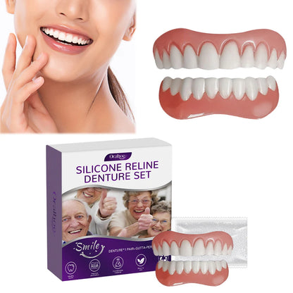 Silicone Reline Denture Set Wear-Resistant Soft Dentures False Teeth Non-Toxic Teeth Upper and Lower Set for Men Women
