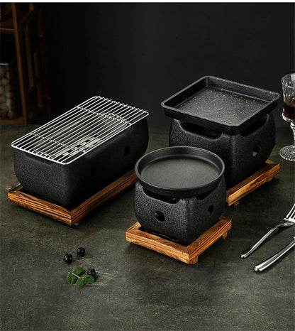 Aluminum alloy tea cooker Small oven Korean style cast iron barbecue dish portable grill korean bbq Japanese charcoal grill