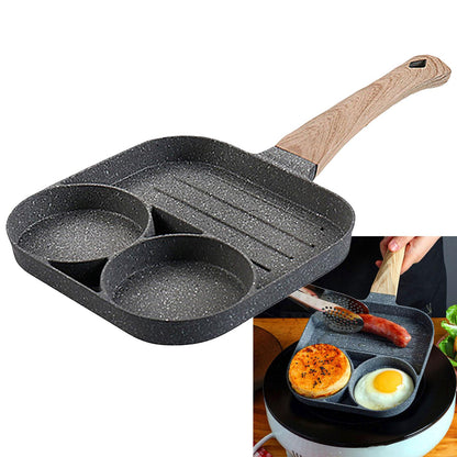 Egg Frying Pan Non Stick 3-Cup Burger Steak Pancake Sausage Omelet Breakfast Cooker Pan with Long Handle Cooking Tool