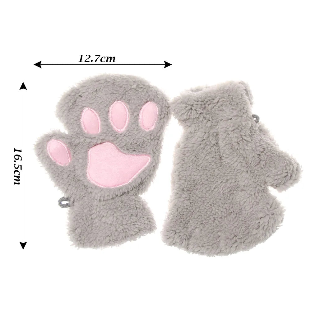 1Pair Winter Fluffy Cat Paw Children Gloves Cute Fingerless Warm Plush Mittens Fashion Warm Lovely Gloves for Girls 9 Colors