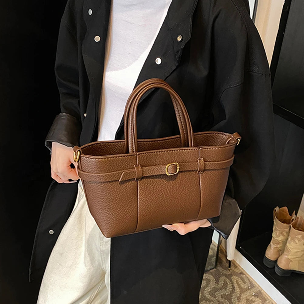 Brand Women's Bag Luxury Designer Handbag PU Buckle Design Top Handle Bag Large Capacity Stylish Satchel Solid Shoulder Bag 2025