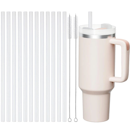 Stanley Cup Replacement Straws 40oz - 12 Pack Clear Reusable Straws with 2 Cleaning Brushes