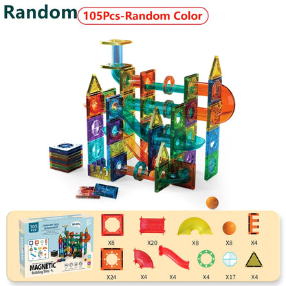 Magnetic Tile Marble Runway Toy Set STEM Educational Building Blocks for Boys and Girls Aged 3+, Great Birthday Gifts Christmas