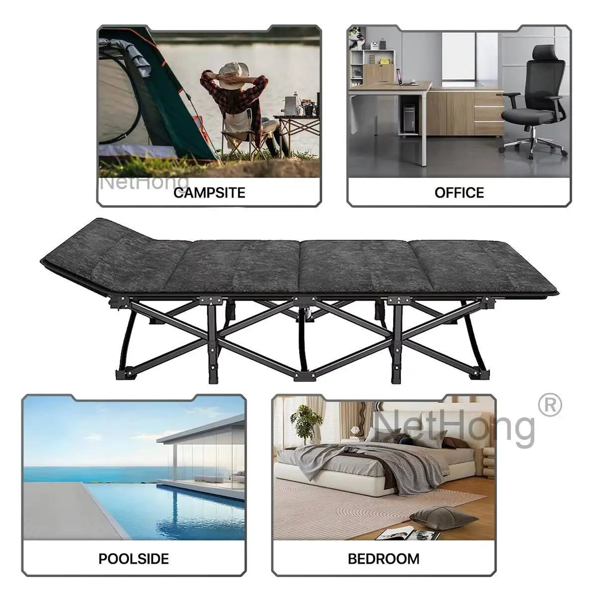 Cot Heavy-Duty Portable Camping Folding Sleeping Bed With Mattress