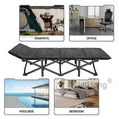 Cot Heavy-Duty Portable Camping Folding Sleeping Bed With Mattress