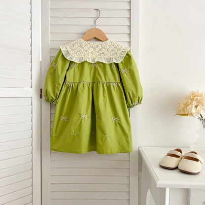 Autumn 0-6Yrs Girls Princess Dress Baby Girl Clothes Clothes Butterfly Collar Baby Girl One Piece Clothes Embroidery Kids Dress