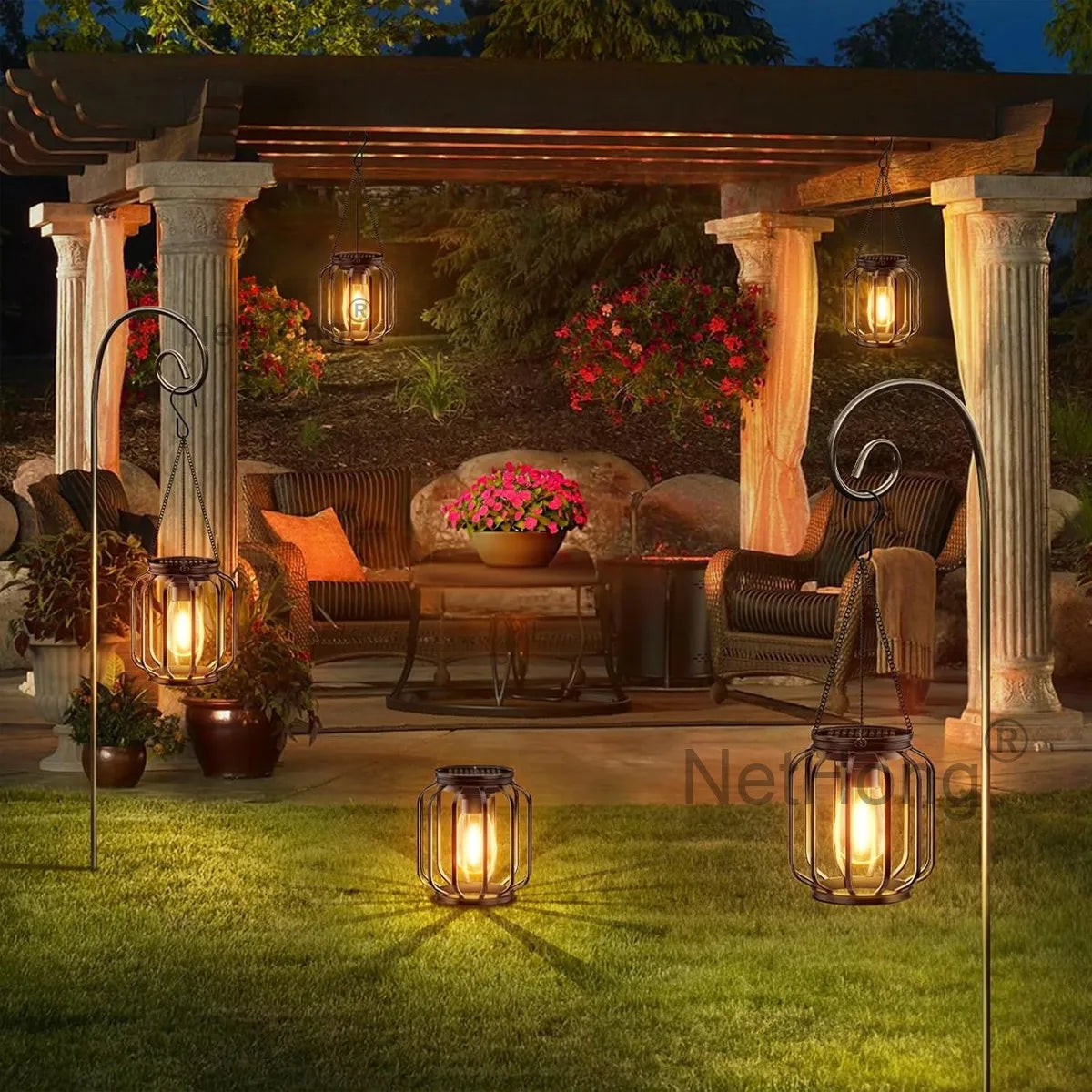 Solar Powered LED Hanging Lanterns Lights Waterproof Outdoor Lawn Lamps~Gardens