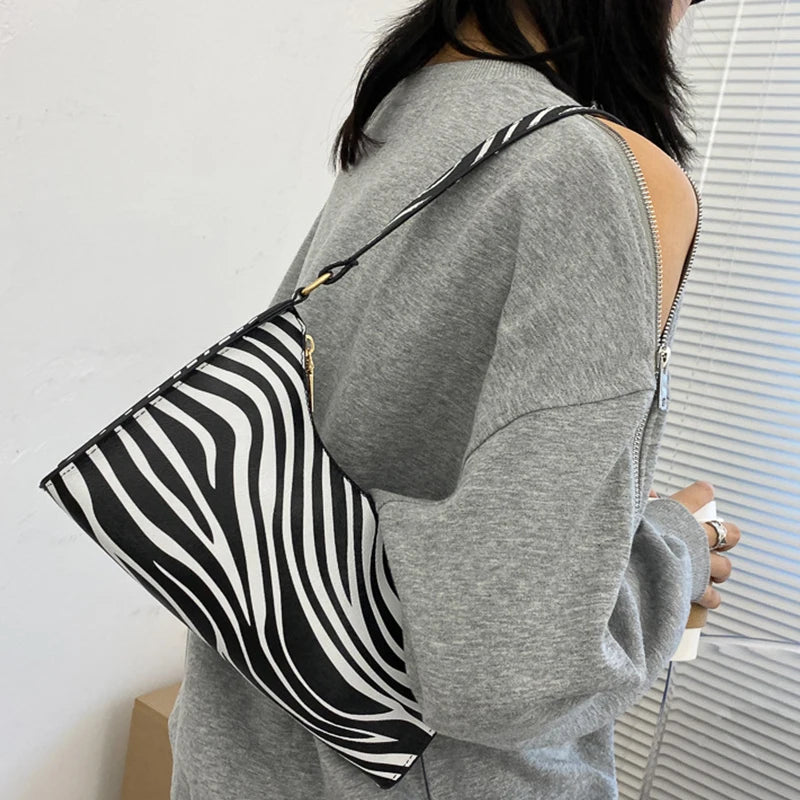 Fashion Zebra Print Women Luxury Handbag PU Leather Simple Underarm Shoulder Bags Female Daily Design Clutch Totes Purse Pouch