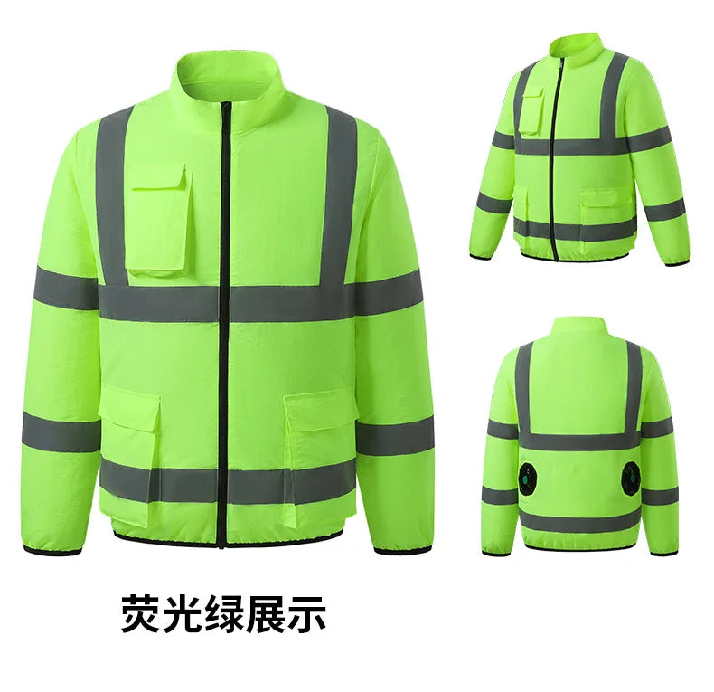 Summer Cooling Workwear With Reflective Strips Long Sleeve Fan Powered Air Conditioner Uniform Outdoor Work Cooling Clothes