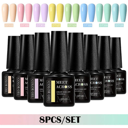 MEET ACROSS 8-teiliges Gel-Nagellack-Set für alle Jahreszeiten, Neon-Marcaron-Grün-Rot-Serie, UV-Gel-Lack-Maniküre-Set, Nagelzubehör