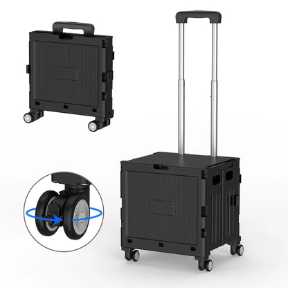 Foldable Utility Cart Mobile Folding Cart with Lid 360°Rotate Large Capacity Portable Shopping Hand Trolley for Travel Camping