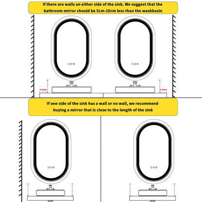 LUVODI Luxury Oval Led Illuminated Bathroom Mirror Gold Aluminum Frame with Demister Pad