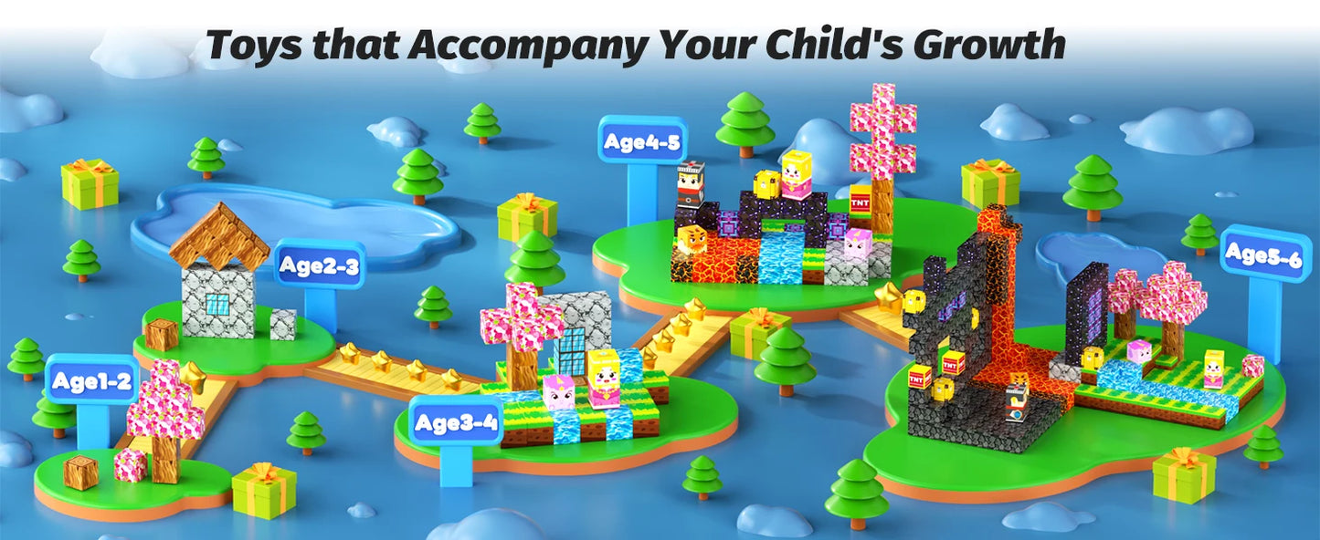 Magnetic Building Blocks Mine World Magnet Cube Set STEM Montessori Sensory Toy for Kids Boys Girls Ages 3+ DIY Model Children