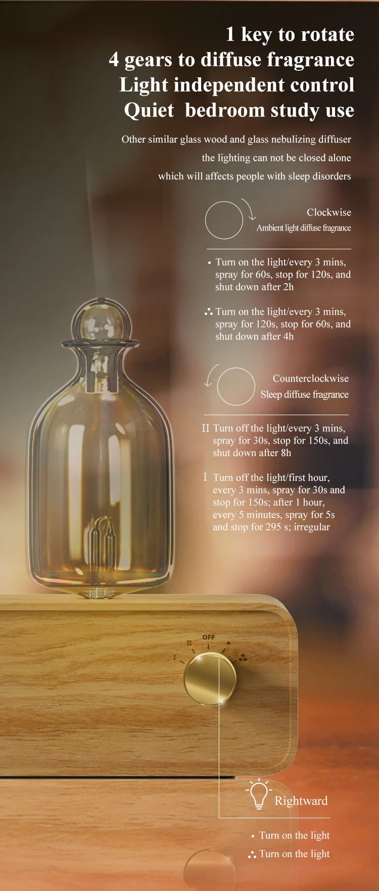 Nebulizing Essential Oil Diffuser Waterless Operated Aromatherapy Diffuser for Home Wood and Glass Aroma Diffuser Scent Machine