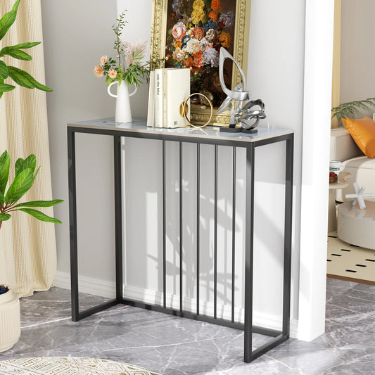80CM Long Rectangle Marble Console Table for Living Room Entryway Accent Table Metal Frame