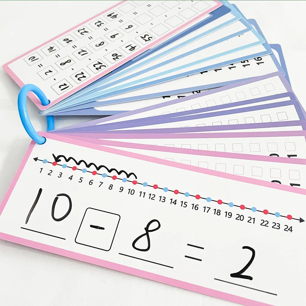 Wipeable Math Training Cards, Addition, Subtraction, Multiplication, Division, Kids Math Practice, Montessori Teaching Aid