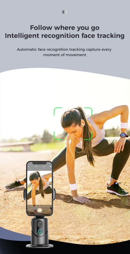 Automatic facial tracking phone holder with remote control and gesture control, 360 ° rotating phone camera holder