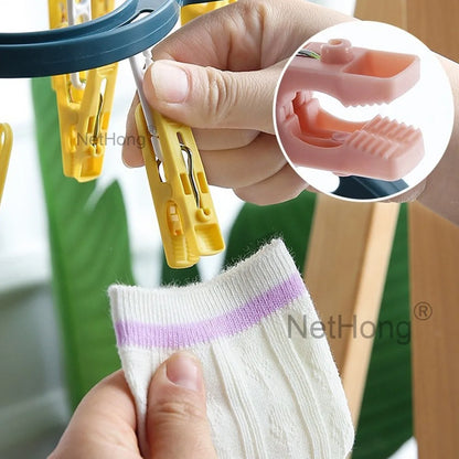 16 Pegs Thickened Laundry Clip Underwear Socks Hanger Airer Cloth Dryer Rack UK
