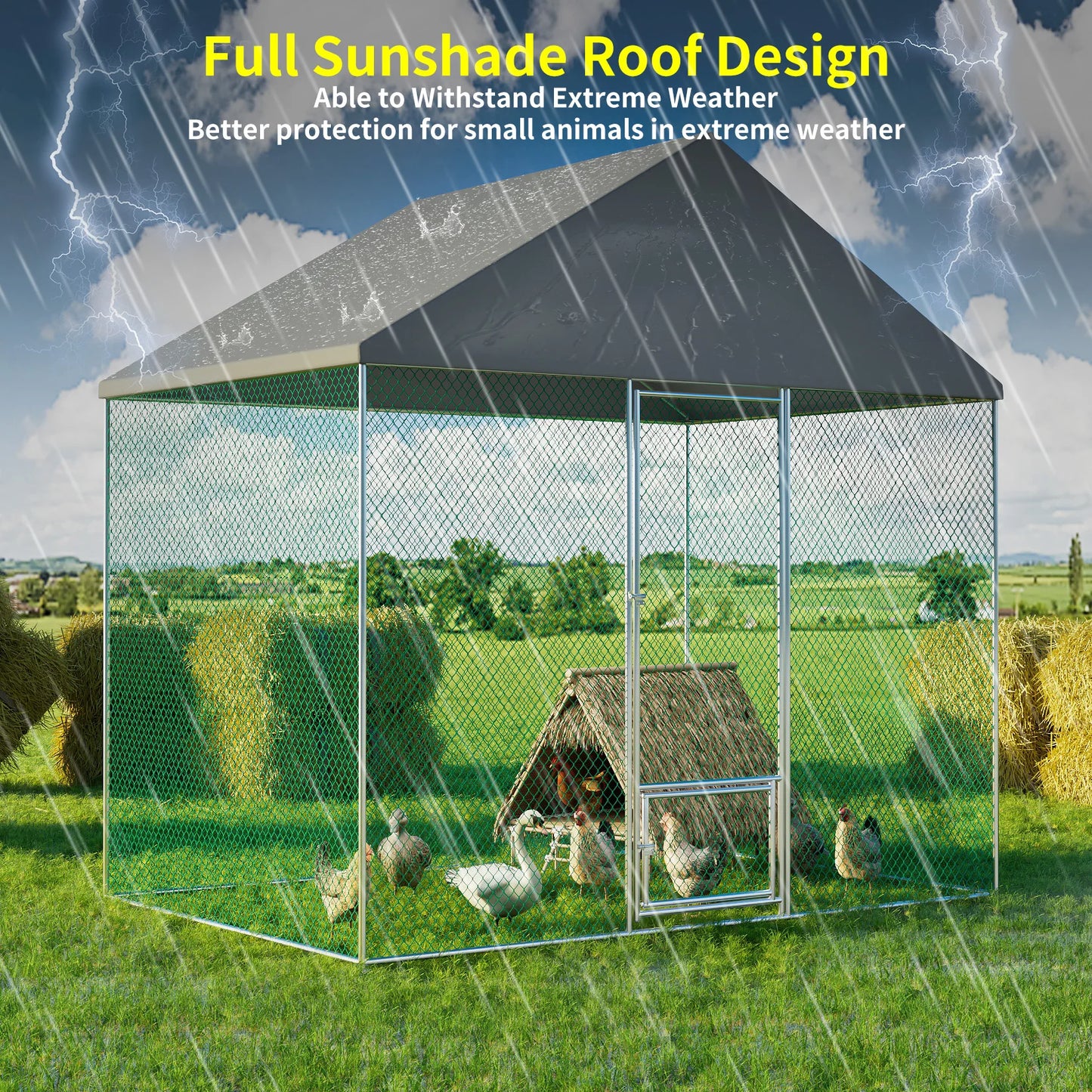 Jumbo Large Metal Chicken Coop Runs for Outdoor Yard, Walk in Chicken Cage, with Mesh and Waterproof Cover, Hen House