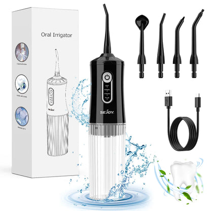 Sejoy Electric Water Flosser 200ML Water Tank Tooth Clean Machine USB Rechargeable Dental Irrigator 4 Cleaning Modes Timing