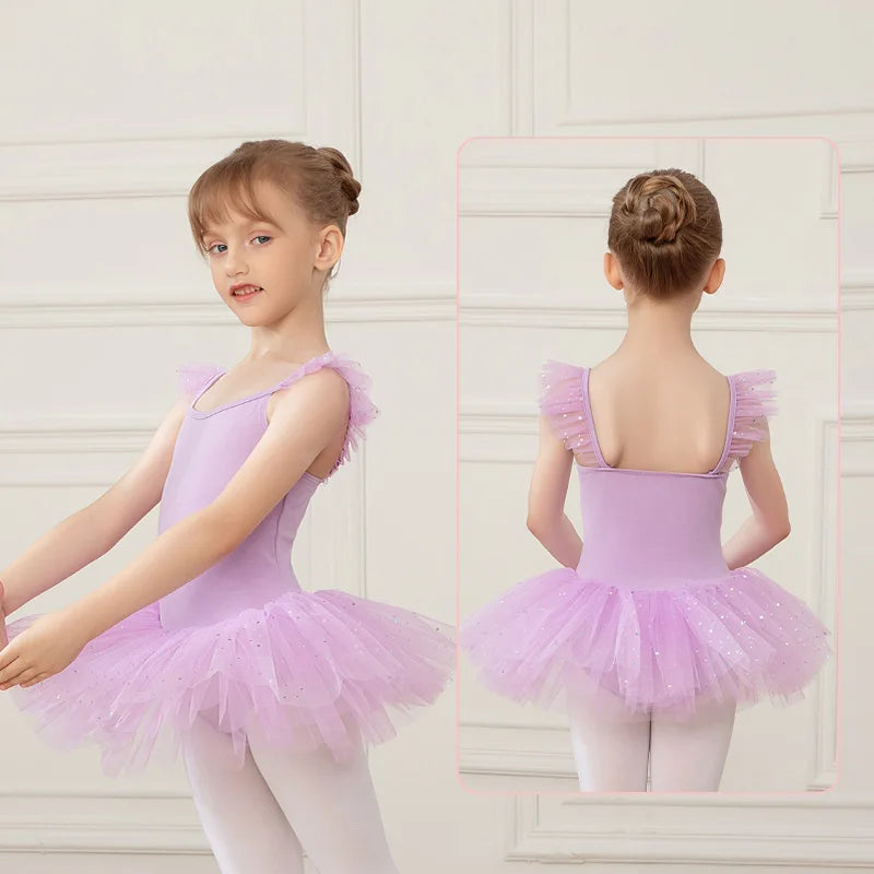 Girls Ballet Leotards Ballet Tutu Dress For Kids Dance Clothes With Skirt Gymnastics Dancewear Balleriana Clothes Short Sleeves