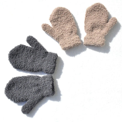 Baby Short Gloves Winter Coral Fleece Children Solid Knitted Plush Furry Full Finger Mittens Autumn Hand Warmer 1-4 Years Old