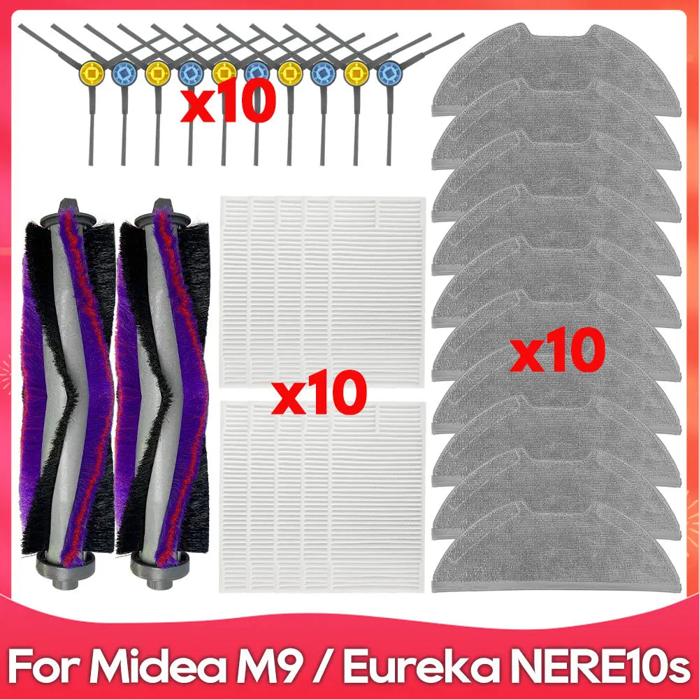 Compatible For ( Midea M9 / Eureka E20 Plus / NERE10s E10S / Obode A8 ) Spare Parts Accessories Main Side Brush Filter Mop Cloth
