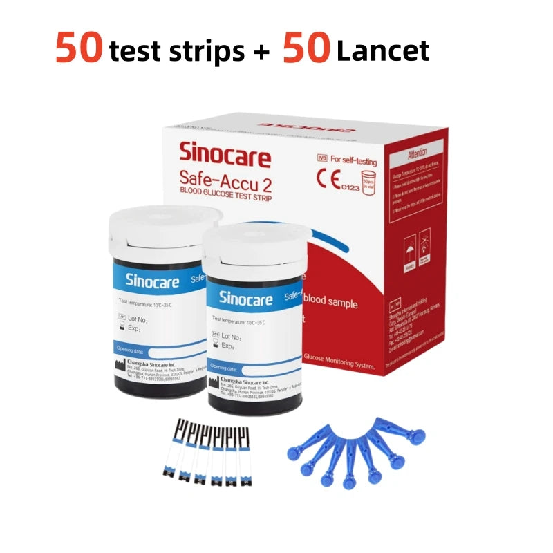 (for safe accu2) 50/100/200/300/400pcs Sinocare Blood Glucose Test Strips and Lancets for Diabetes Tester Blood Sugar Meter