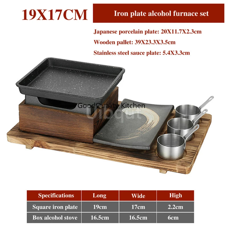 Dining room single and double tableware Cast iron barbecue plate Square alcohol oven baking tray Korean style barbecue stove set