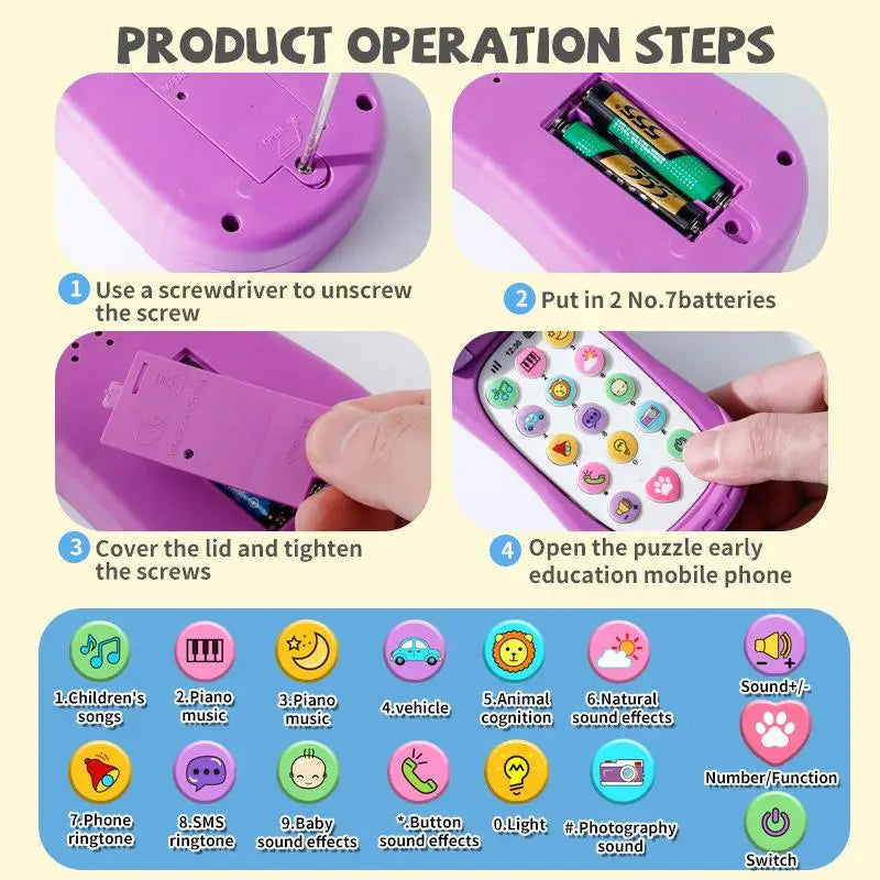 1pc NEW Cartoon Simulation Flip Phone Educational Music Phone Toy Toddler Education Early Voices Toys For Children's Day Gifts