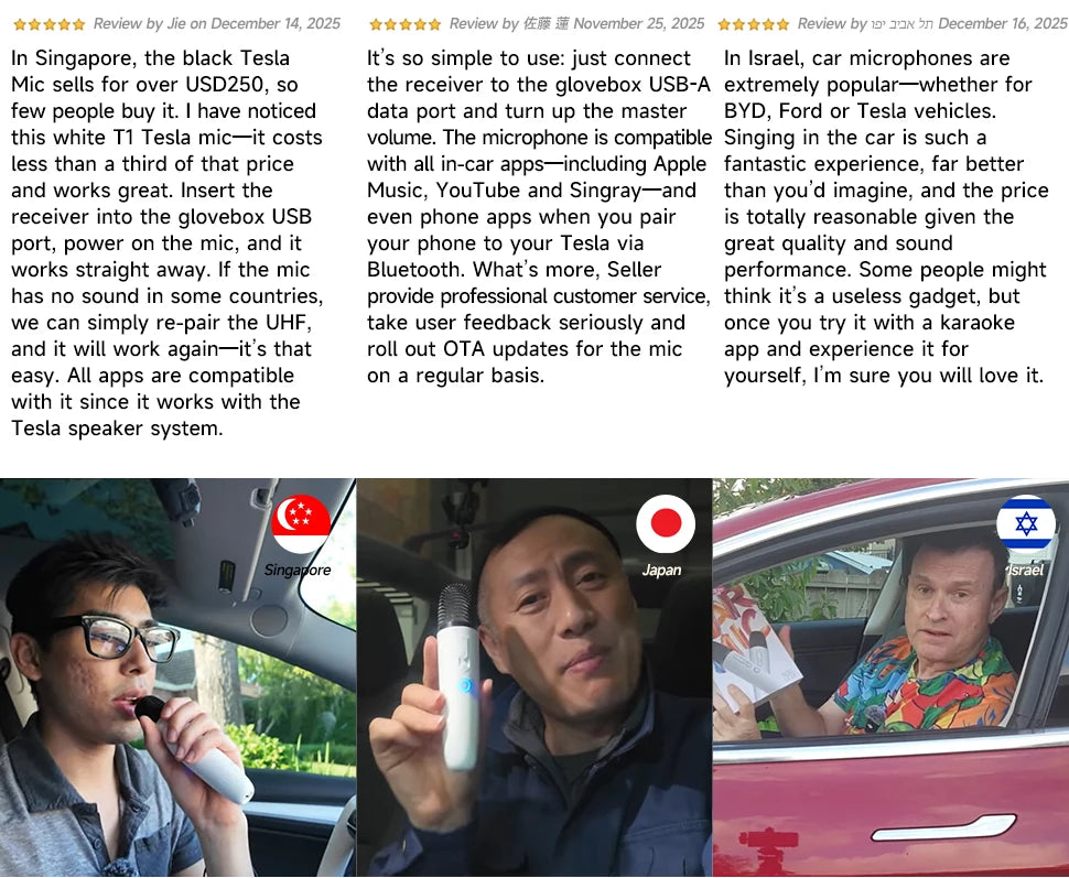 T1-테슬라 Car Karaoke Microphone, 테슬라 Rechargeable Caraoke Mic with USB-A & USB-C Receiver, Plug to Use，No Need Pair
