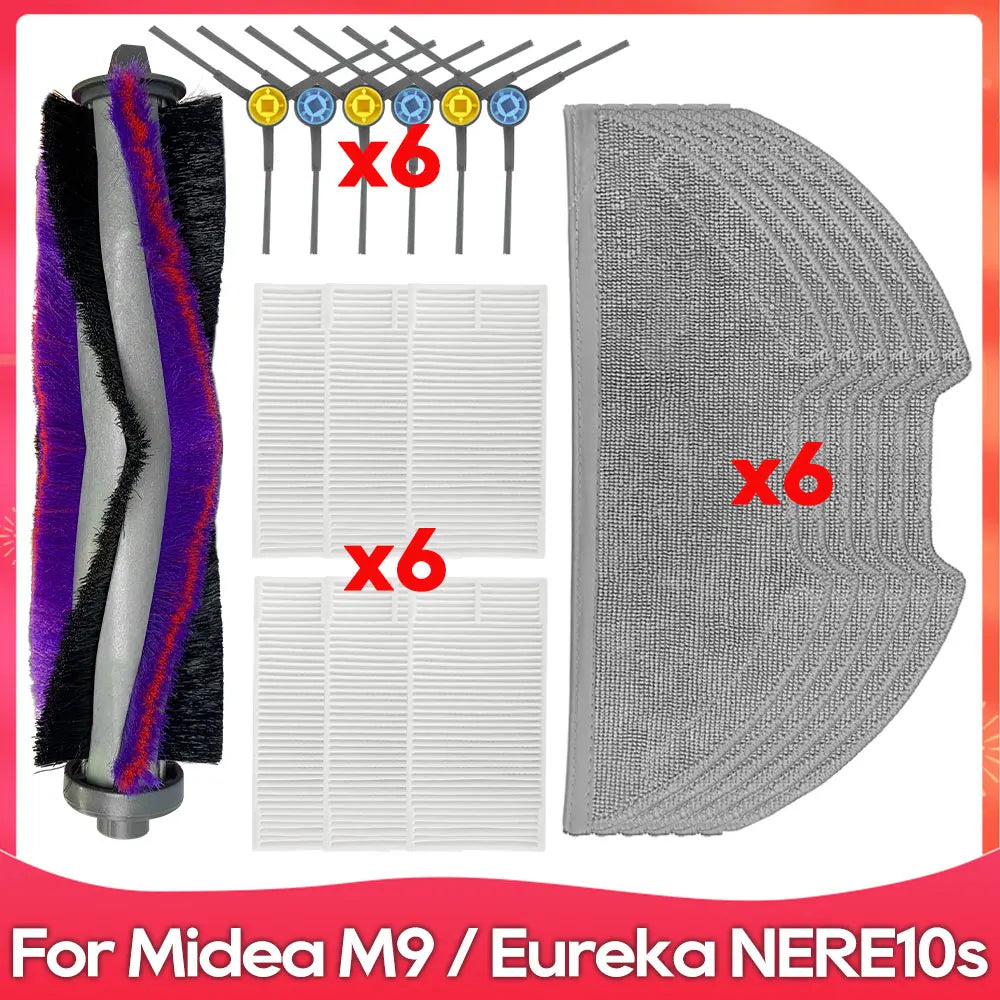 Compatible For ( Midea M9 / Eureka E20 Plus / NERE10s E10S / Obode A8 ) Spare Parts Accessories Main Side Brush Filter Mop Cloth
