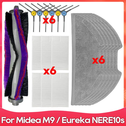 Compatible For ( Midea M9 / Eureka E20 Plus / NERE10s E10S / Obode A8 ) Spare Parts Accessories Main Side Brush Filter Mop Cloth