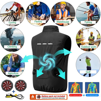 Summer Cooling Fan Workwear, Unisex Short Sleeve, Outdoor Sun Protection & Cooling Vest with Built-in Fans