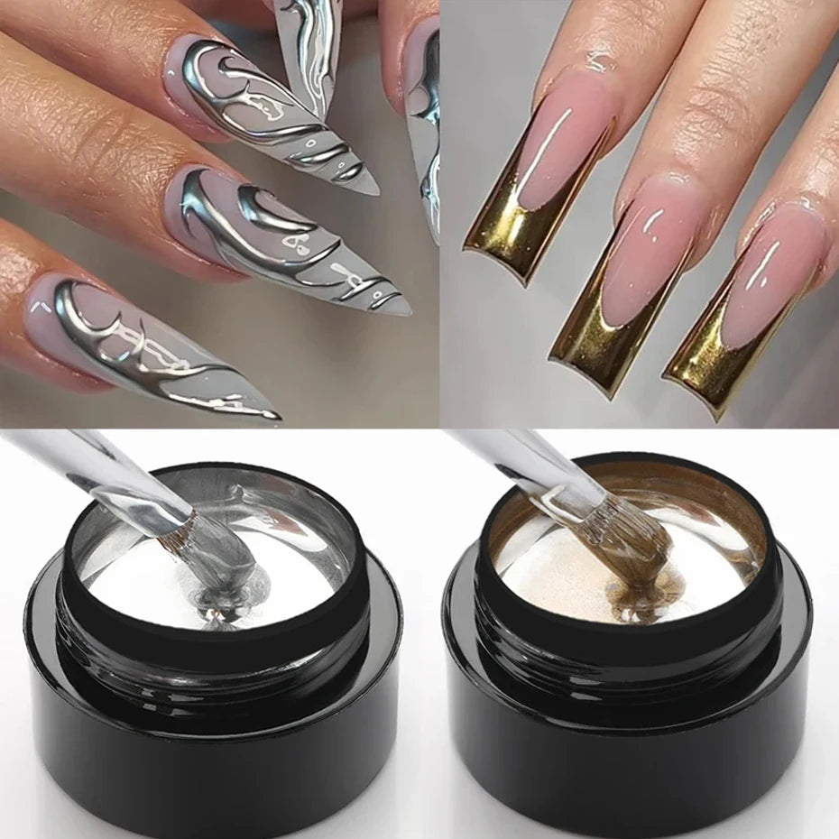 Metallic Painting Gel Chrome Gold Silver Rose Gold Mirror Effect Nail Polish Super Bright Drawing Line French Nail Art Varnish