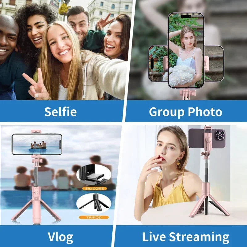 Wireless Selfie Stick Tripod with Detachable Remote for iPhone TikTok Live Streaming