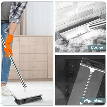 Long Handle Scrub Brush 2 In 1 Floor Scrubber And Squeegee For Cleaning