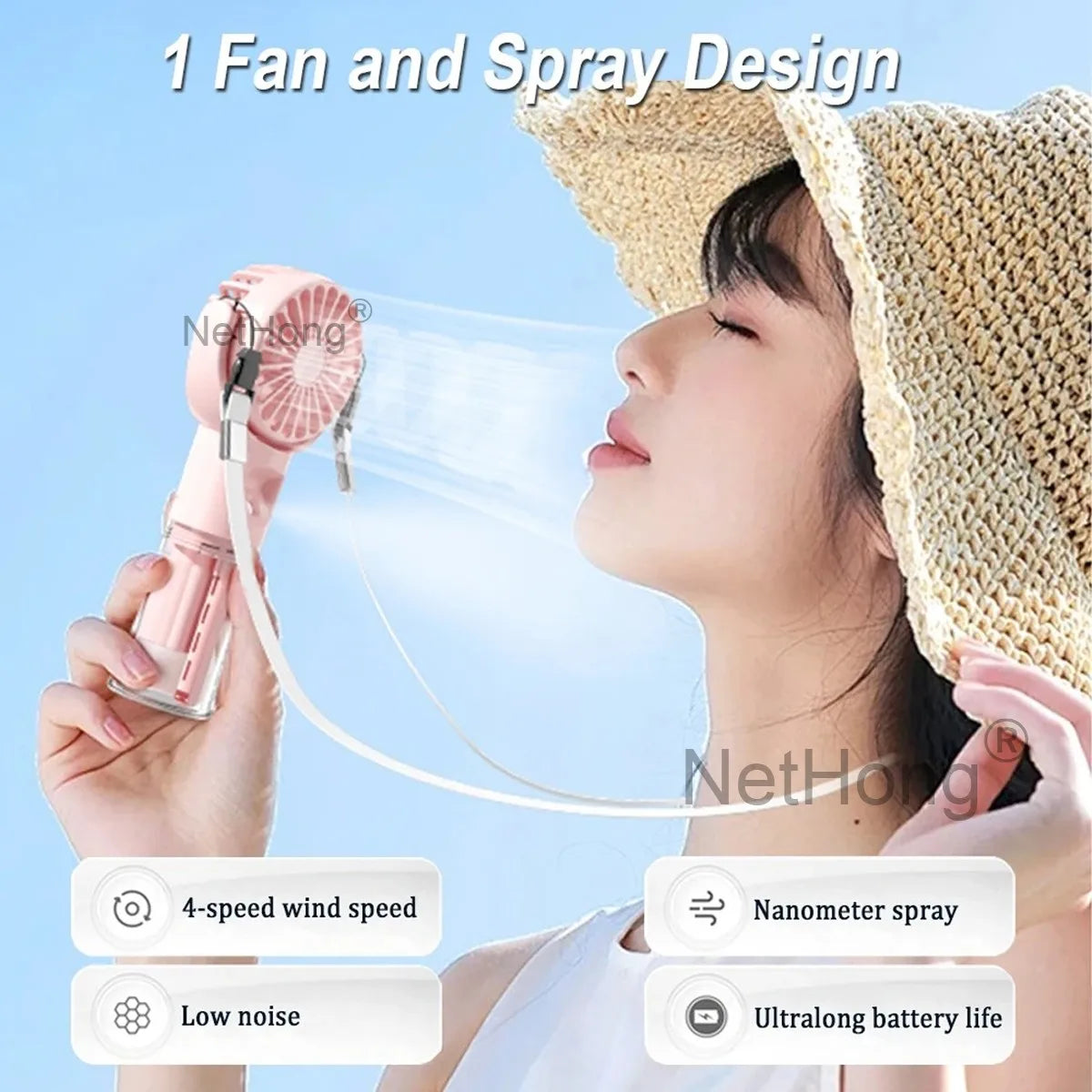 Portable Handheld Water Spray Mist Fan USB Rechargeable Mini Fan Cooler 4-Speed