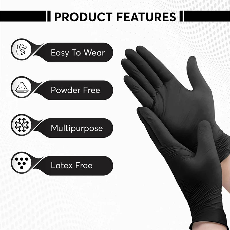 Black Nitrile Disposable Gloves 20/100Count 4Mil Latex Free Textured Cleaning Gloves for Industrial Mechanic Tattoo Automotive
