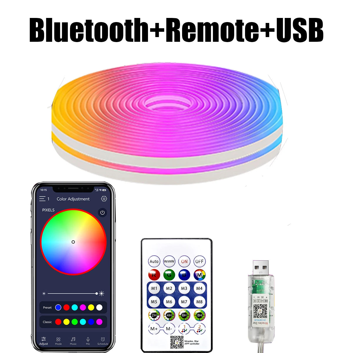 5V LED Strip Lights Bluetooth RGBIC Neon Strip Remote Control With Music Sync DIY Bedroom Home Decoration Changing Ambient Light