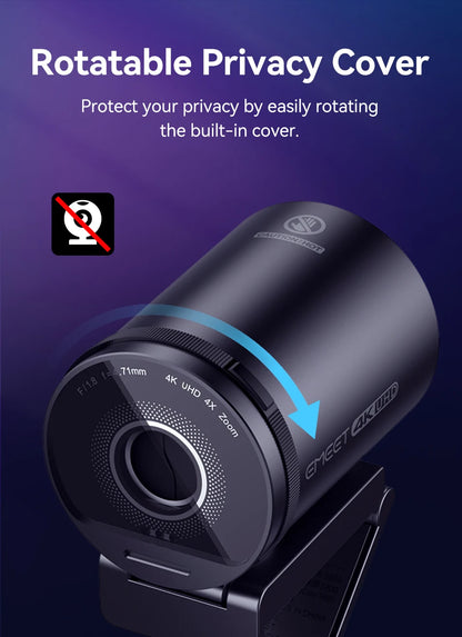 4K Webcam UHD Web Camera HDR Streaming Video Camera With Sony Sensor EMEET S800 USB Webcam With Dual Noise Cancelling Mics