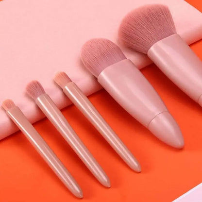 5pcs Mini Makeup Brush Set with Mirror - Multifunctional Travel Cosmetic Brushes, Unscented, Palm Brush Design Makeup Tools