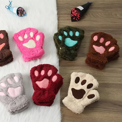 Kids Cat Paw Gloves - Kawaii Half-Finger Mittens for Children