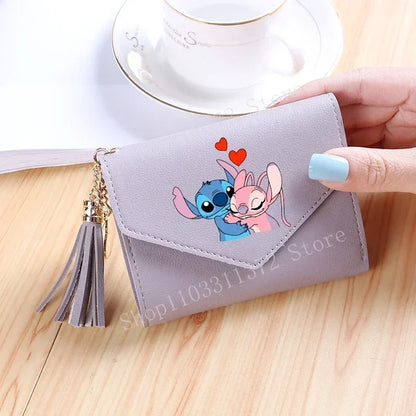 Disney Stitch Women Wallets PU Leather Female Purse Multi-Cards Holder Fashion Cartoon Stich Hasp Gifts Coin Anime Short Wallet
