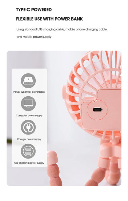 HOMEFISH Portable Baby Stroller Fan Oscillating Clip-on Mini Fan USB Battery Operated with Flexible Tripod for Pram Car Seat