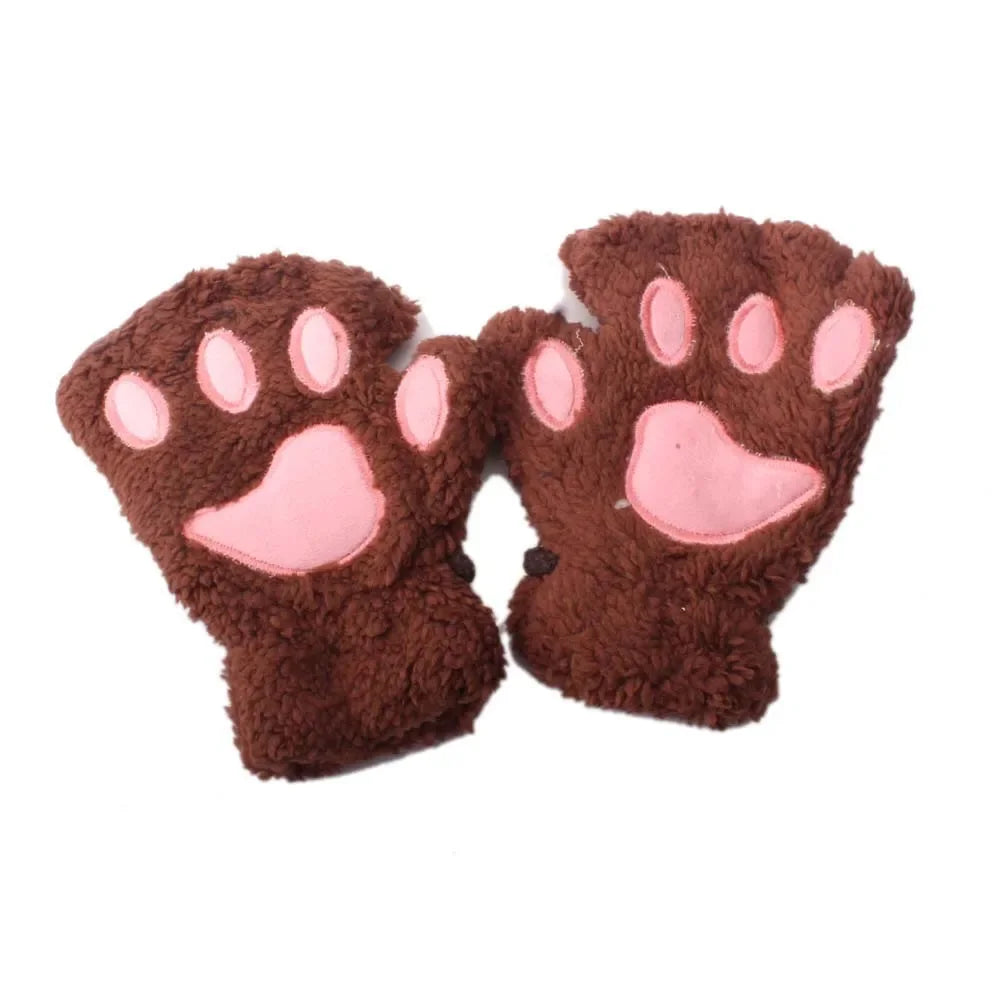 Kids Cat Paw Gloves - Kawaii Half-Finger Mittens for Children
