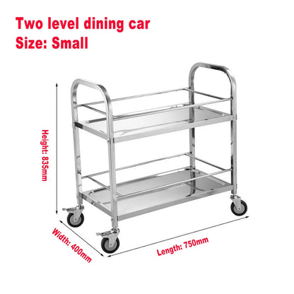 Stainless Steel Cart with Thickened Three Layers- Kitchen Utility Cart for Serving  Collecting Dishes Multi-functional Trolley