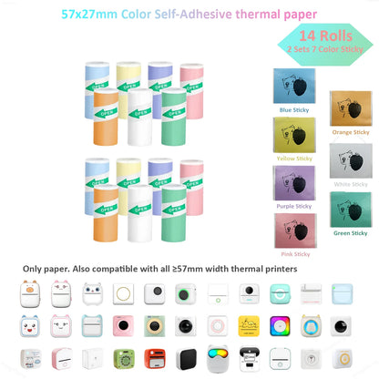 Color Label Sticker Mini Printer Thermal Paper 57mm 10ft Self-adhesive Thermal Printing Paper For Inkless Printing Photo Picture