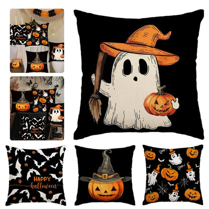 Halloween themed cushion cover set of 4 Pumpkin skull and ghost pattern 45*45cm